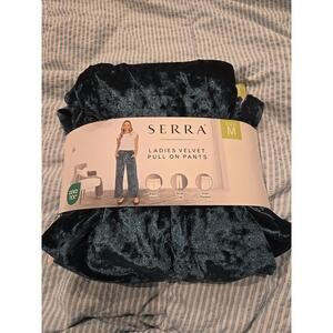 NEW Cal Style Crushed Velvet Wide Leg Pants Teal Elastic Waist Size M NIP SERRA